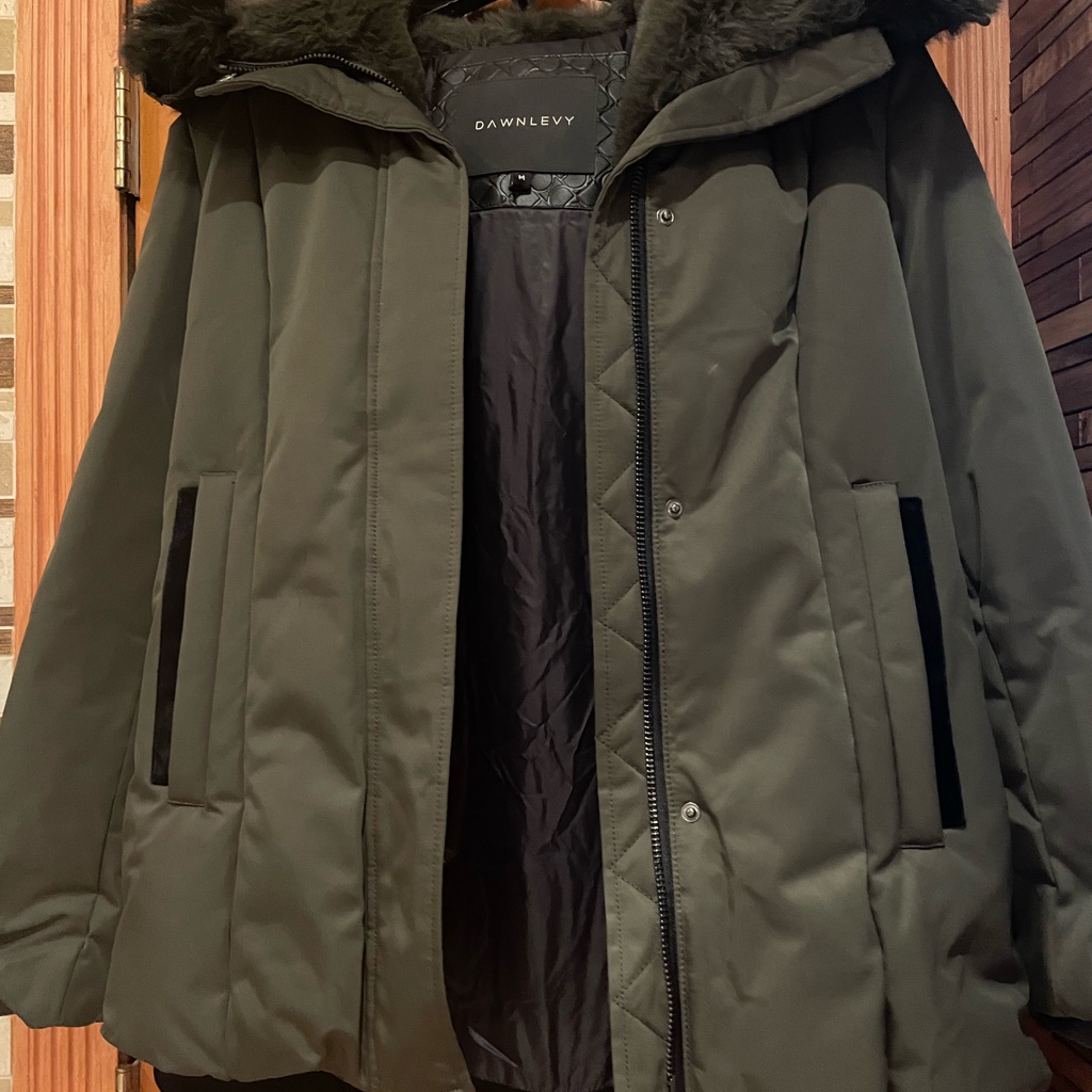 Dawn Levy Olive Green Puffer Winter Jacket.